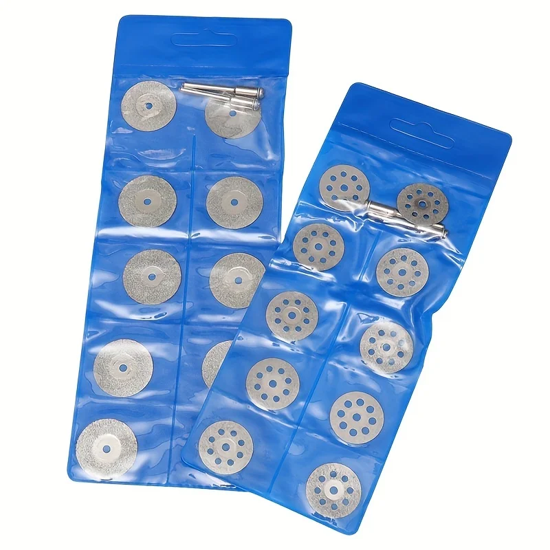 10 Pieces 16-30mm Mini Sharp Hole and No Hole Diamond Cutting Rotary Tool Cutting Disc DIY Tool Accessories with 2 Rods