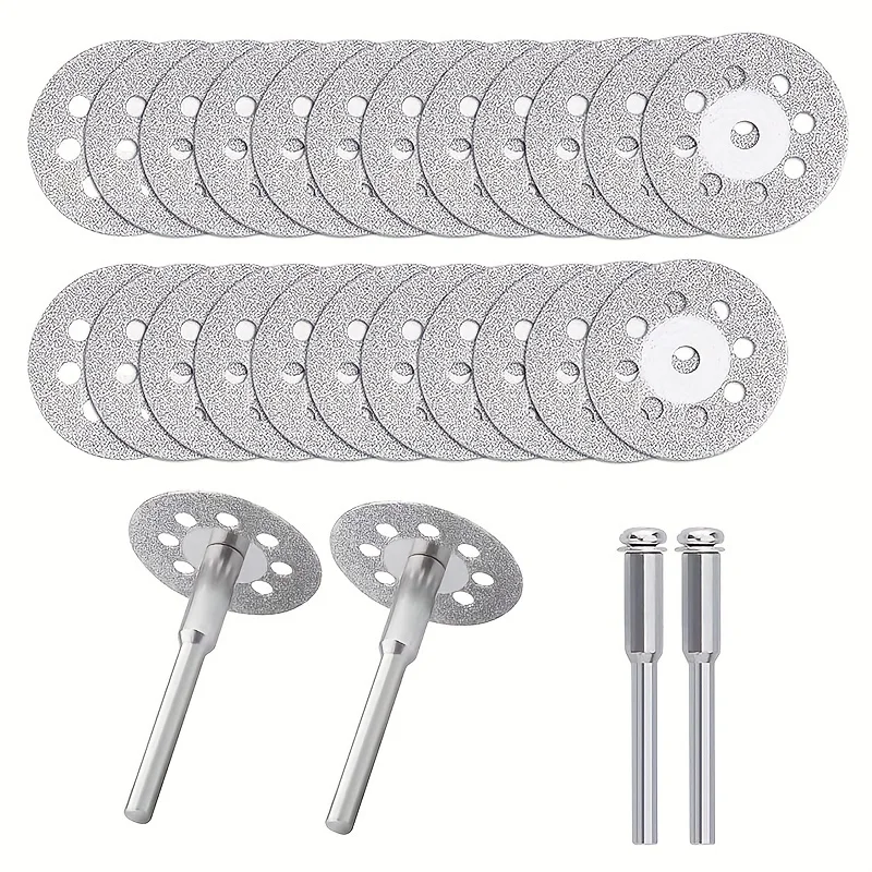 10 Pieces 16-30mm Mini Sharp Hole and No Hole Diamond Cutting Rotary Tool Cutting Disc DIY Tool Accessories with 2 Rods