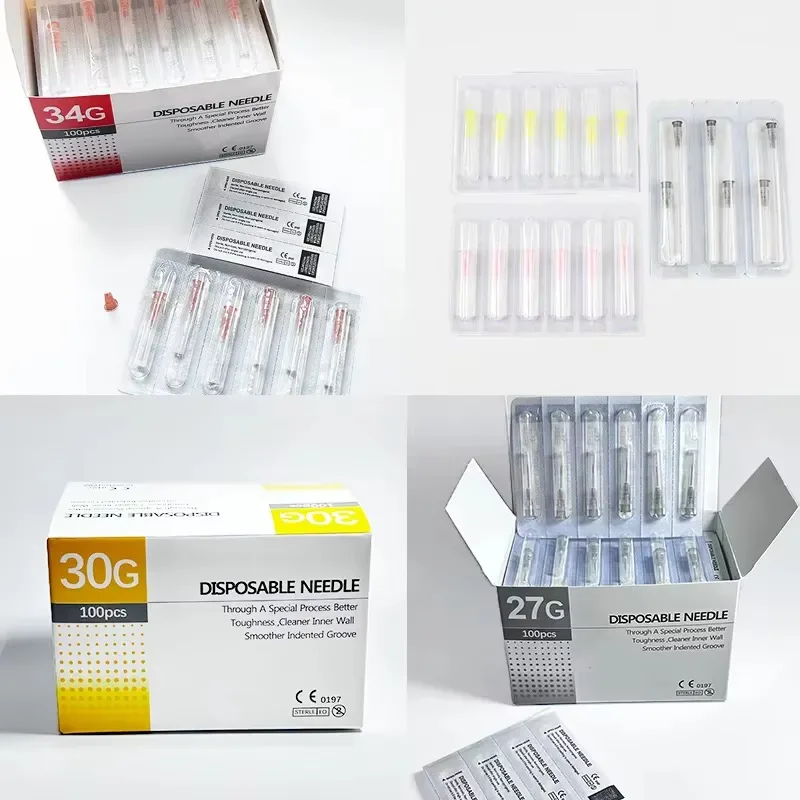 100PCS 25G 30G 32G 33G 34GPainless Needle 4/6/13mm Beauty Ultrafine Piercing Transparent Syringe Injection Glue Clear Tip Cap