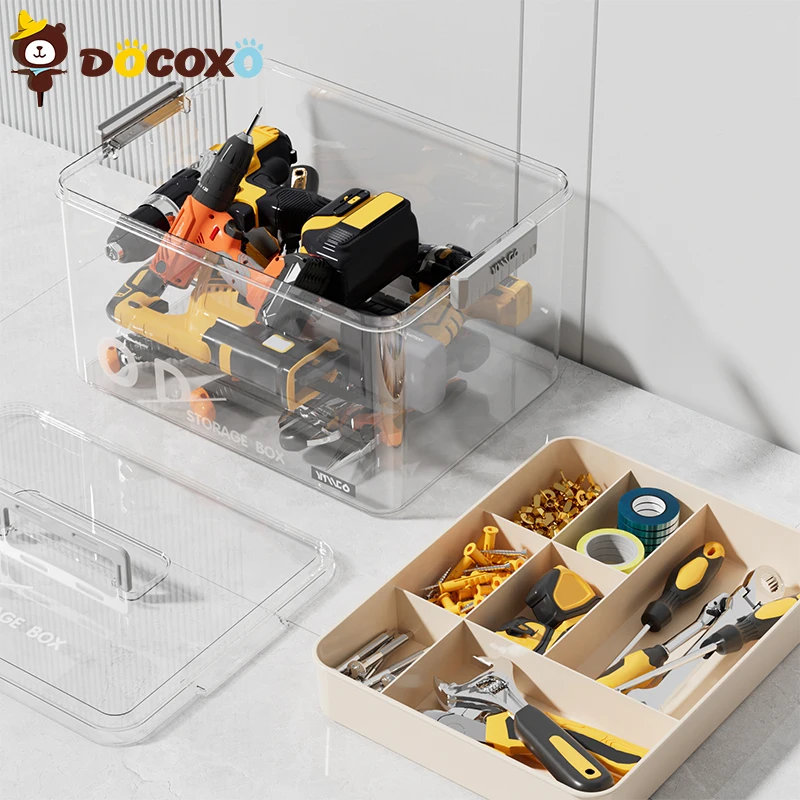 Tool Storage Box, Large Capacity Organizer Case with Removable Dividers, Portable Heavy Duty Plastic Toolbox for Hardware, Works