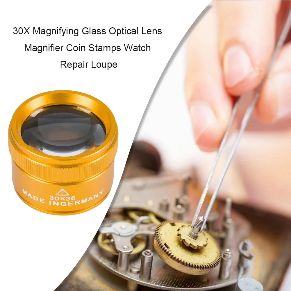 30X 36mm Magnifying Glass K9 Optical Lens Monocle For Watch Jewelry Coin Stamps Precision Work Inspection Loupe Tool