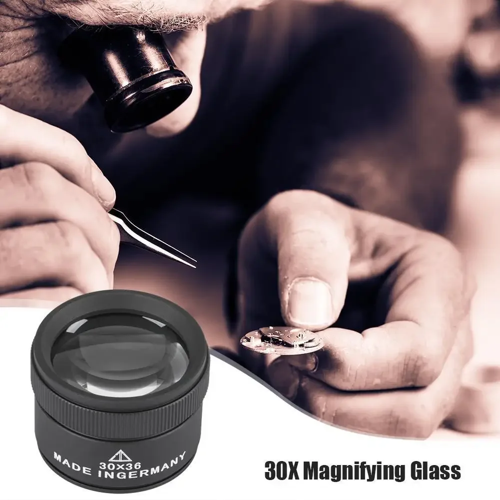 30X 36mm Magnifying Glass K9 Optical Lens Monocle For Watch Jewelry Coin Stamps Precision Work Inspection Loupe Tool
