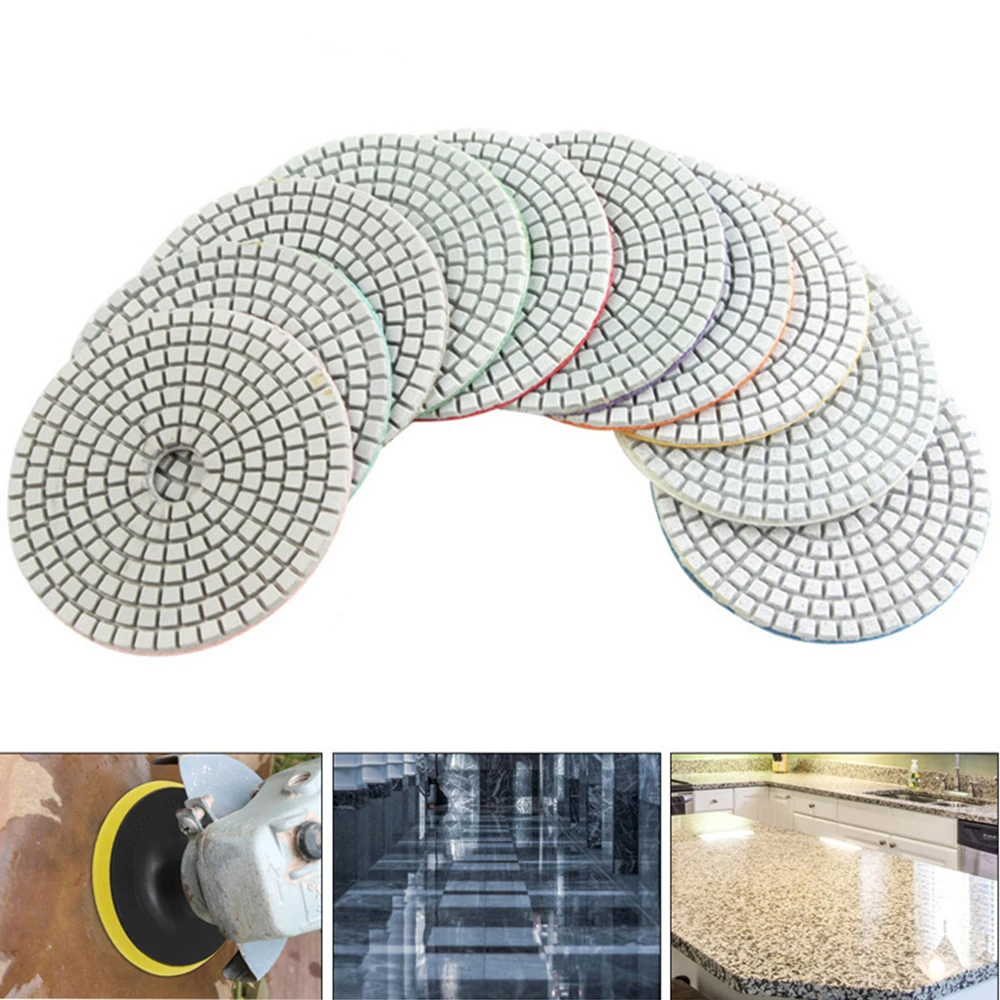 8pcs 4 inch 100mm Diamond Polishing Pads Kit Wet/Dry for Granite Stone Concrete Marble Polishing Use Grinding Discs Set