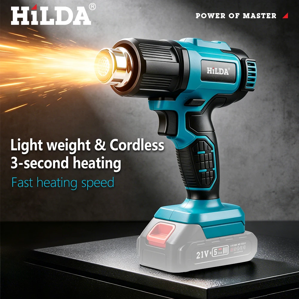 HILDA Cordless Handheld Hot Air Gun With Nozzle For Shrink Wrap PVC Welding Paint Removing DIY Craft Repair For Makita Battery