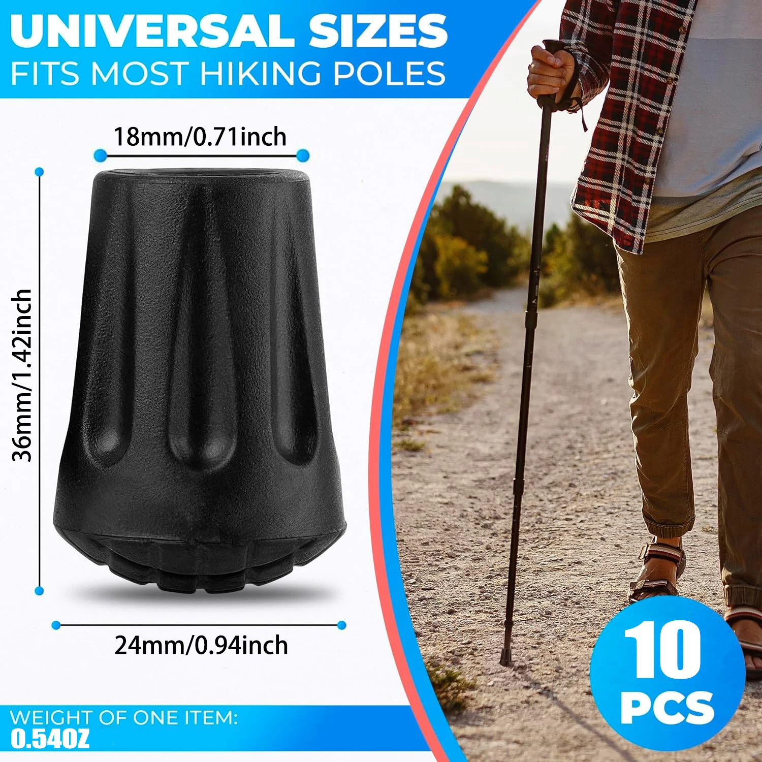 1-10Pc Walking Stick Tips Anti-Slip Rubber Tips for Trekking Poles Durable Hiking Stick Tip Protectors Walking Stick Accessories