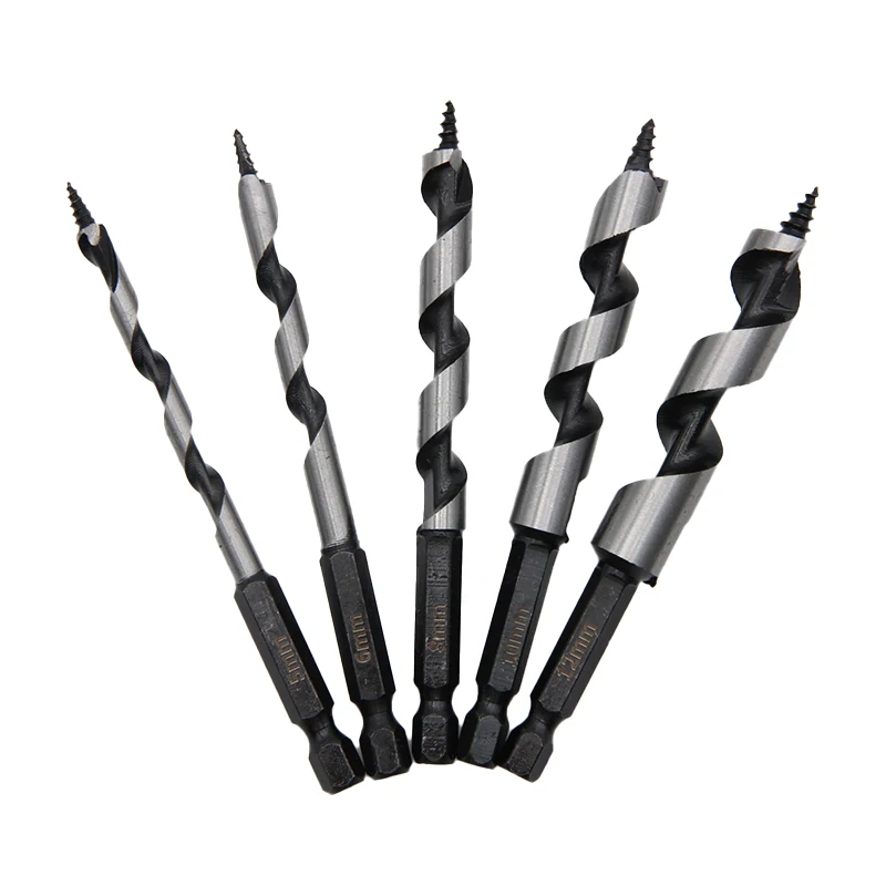 5pc 100mm Carpenter Auger Bits 5-12mm Hexagonal Handle Twist Drill Hand Spiral Reamer Power Tool Accessories Set