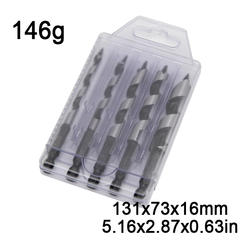 5pc 100mm Carpenter Auger Bits 5-12mm Hexagonal Handle Twist Drill Hand Spiral Reamer Power Tool Accessories Set