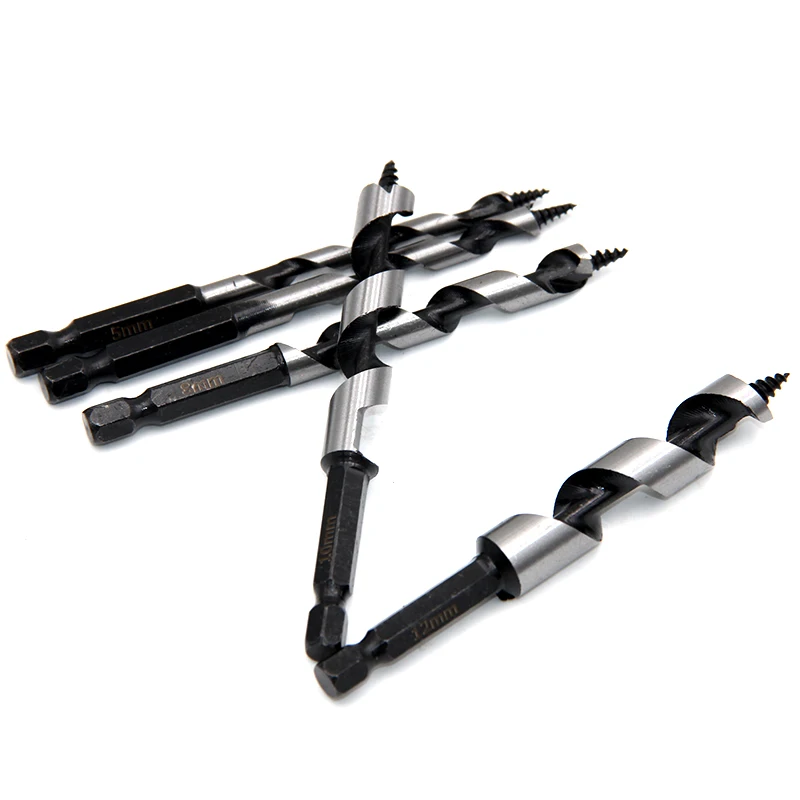 5pc 100mm Carpenter Auger Bits 5-12mm Hexagonal Handle Twist Drill Hand Spiral Reamer Power Tool Accessories Set
