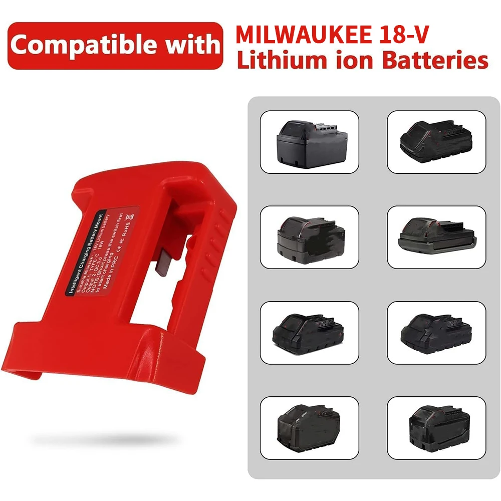 USB Charger Adapter for Milwaukee 18V Lithitum Battery Portable Type-C Port Fast Charging Battery Storage Rack Holder Case