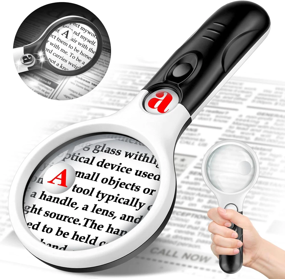 45X Professional Magnifying Glass Jewelry Loupe With LED Light Handheld Magnifier Lupa For Coins Stamps Kids Seniors Reading