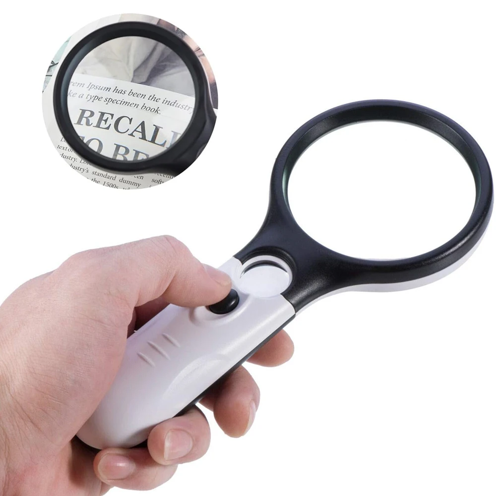 45X Professional Magnifying Glass Jewelry Loupe With LED Light Handheld Magnifier Lupa For Coins Stamps Kids Seniors Reading