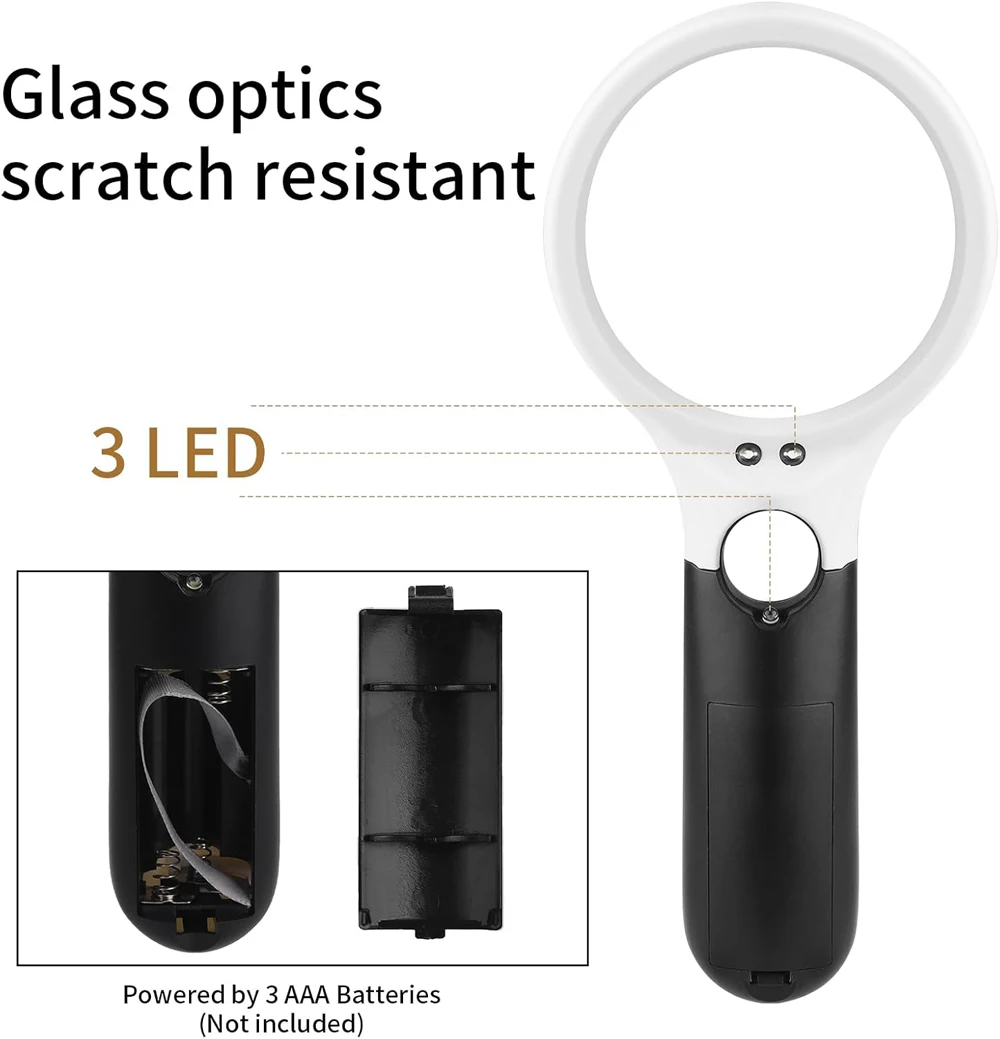 45X Professional Magnifying Glass Jewelry Loupe With LED Light Handheld Magnifier Lupa For Coins Stamps Kids Seniors Reading