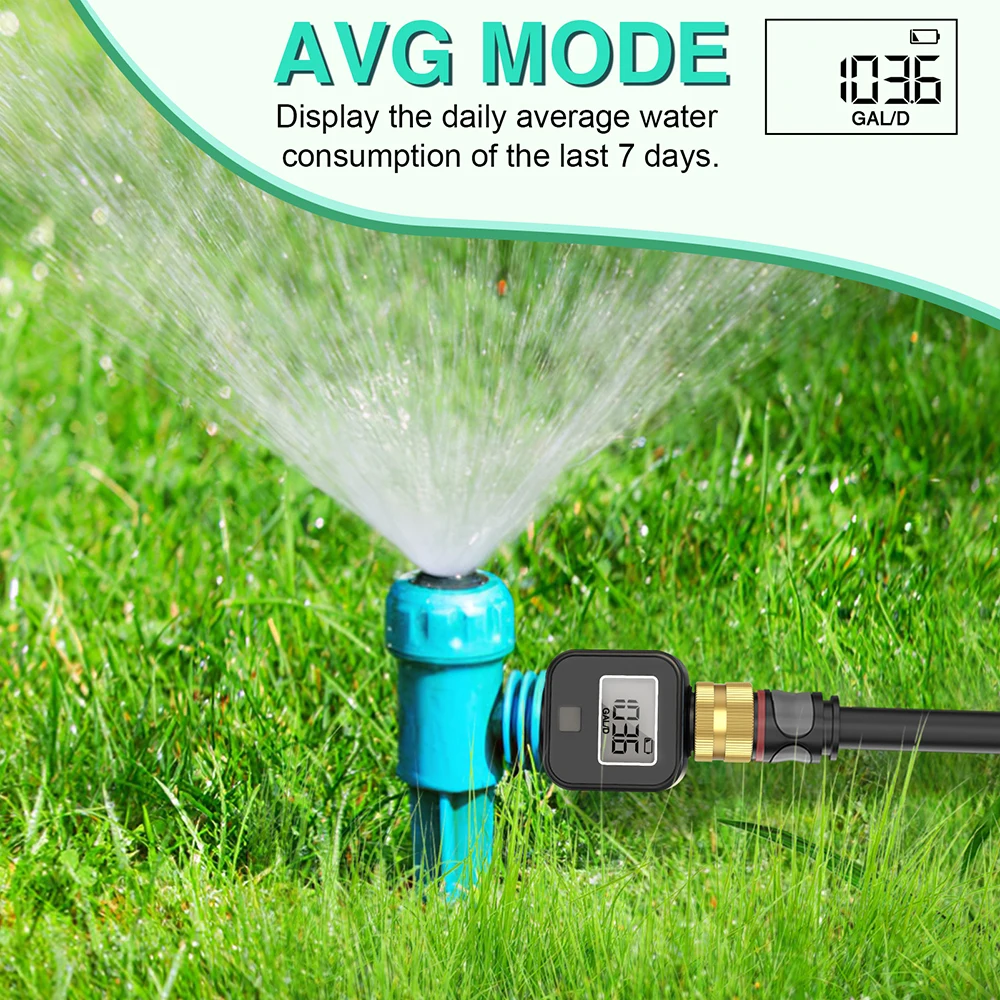 Digital Water Flow Meter Brass Inlet Outlet IPX5 Waterproof Water Consumption Test for Outdoor Garden Watering Irrigation Hose