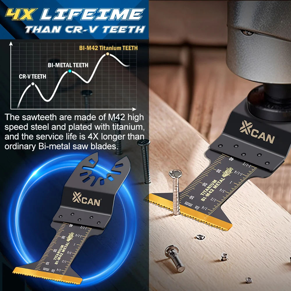 XCAN 44mm Titanium Oscillating Saw Blades Metal Cutting Multitool Blades Sharp Multi Cutter Blade For Metal Wood Plastic