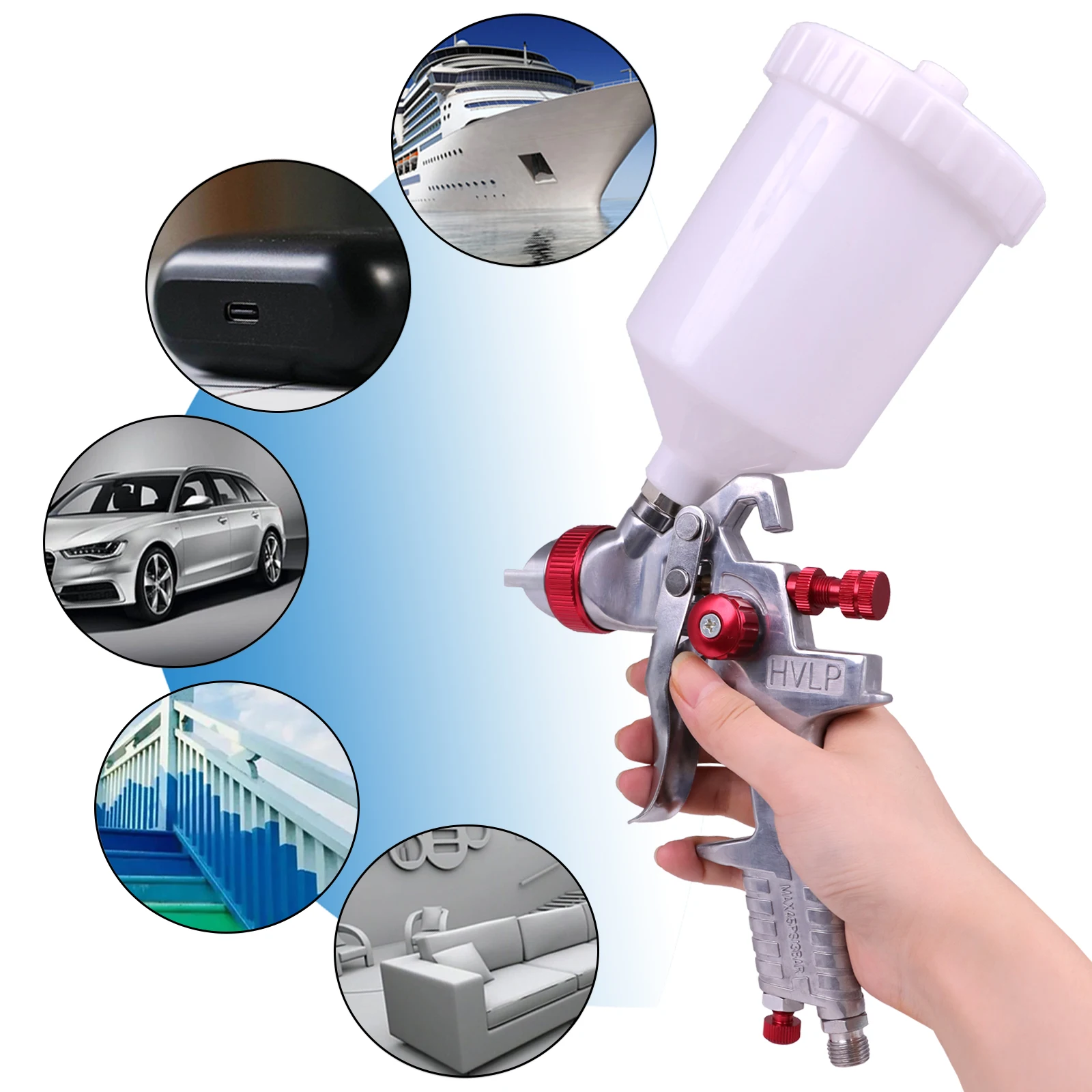 High Quality 1.4/1.7/2.0mm Nozzle Professional HVLP Spray Gun 600ML Gravity Feed Airbrush Kit For Car Furniture Painting