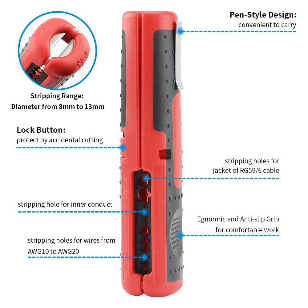 RG59/RG6 Multifunctional Portable Pen Coaxial Cable Stripper Wire Stripper Handle Tools Stripping Cutter Pliers Hardware Tool