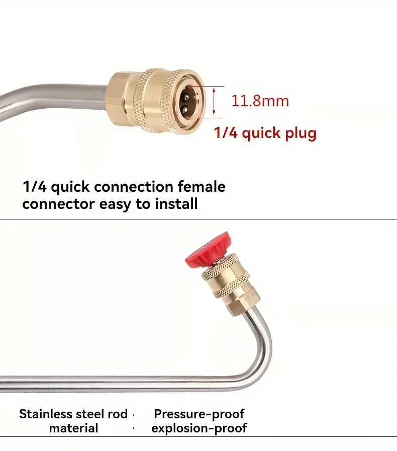High-Pressure Car Wash Water Gun Accessories with 1/4 Inch Quick Connectors | 90°/30°/U-Shaped Extension Rods