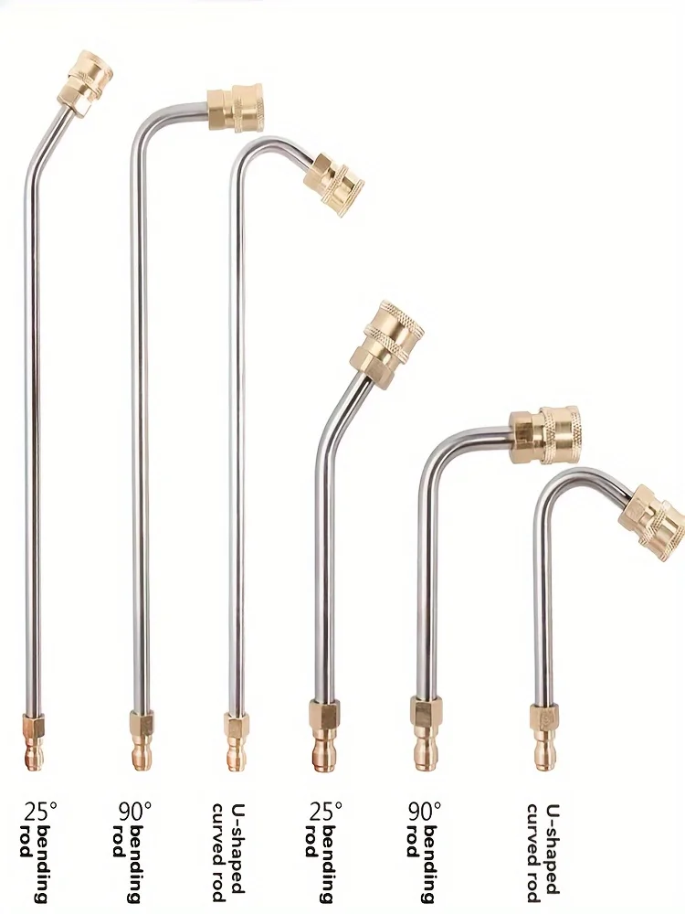 High-Pressure Car Wash Water Gun Accessories with 1/4 Inch Quick Connectors | 90°/30°/U-Shaped Extension Rods