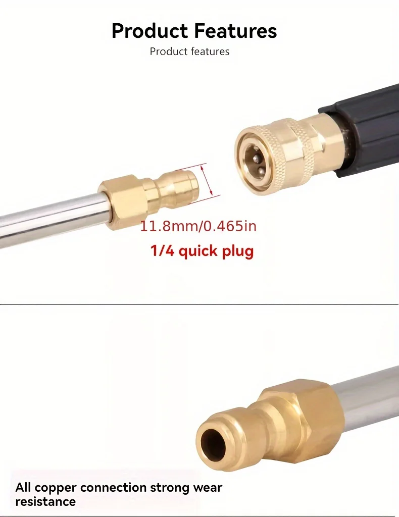 High-Pressure Car Wash Water Gun Accessories with 1/4 Inch Quick Connectors | 90°/30°/U-Shaped Extension Rods