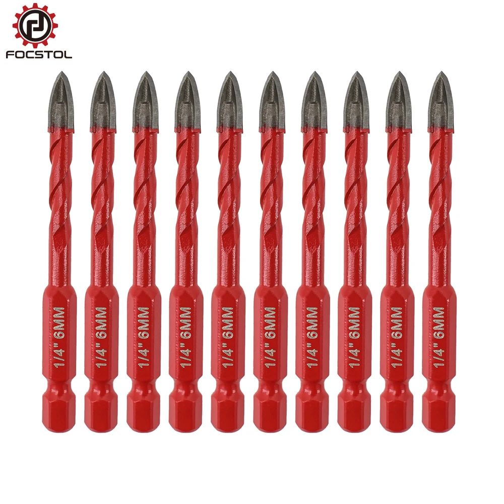 FOCSTOL Carbide Core Bit 6mm 10PCS Drill Bit Set Quick-fit Shank Tipped Hole Saw Woodworking For Plastic Masonry Ceramic Tile