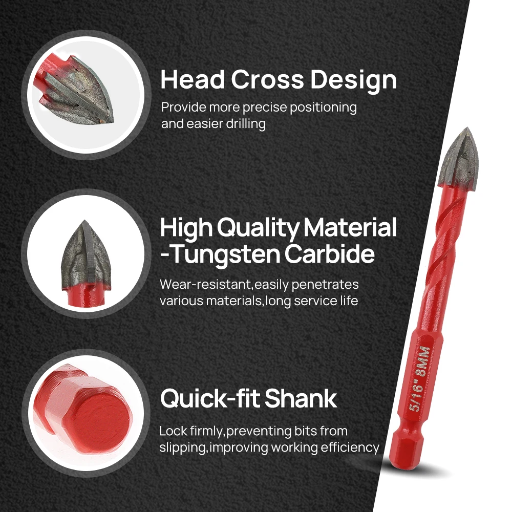 FOCSTOL Carbide Core Bit 6mm 10PCS Drill Bit Set Quick-fit Shank Tipped Hole Saw Woodworking For Plastic Masonry Ceramic Tile