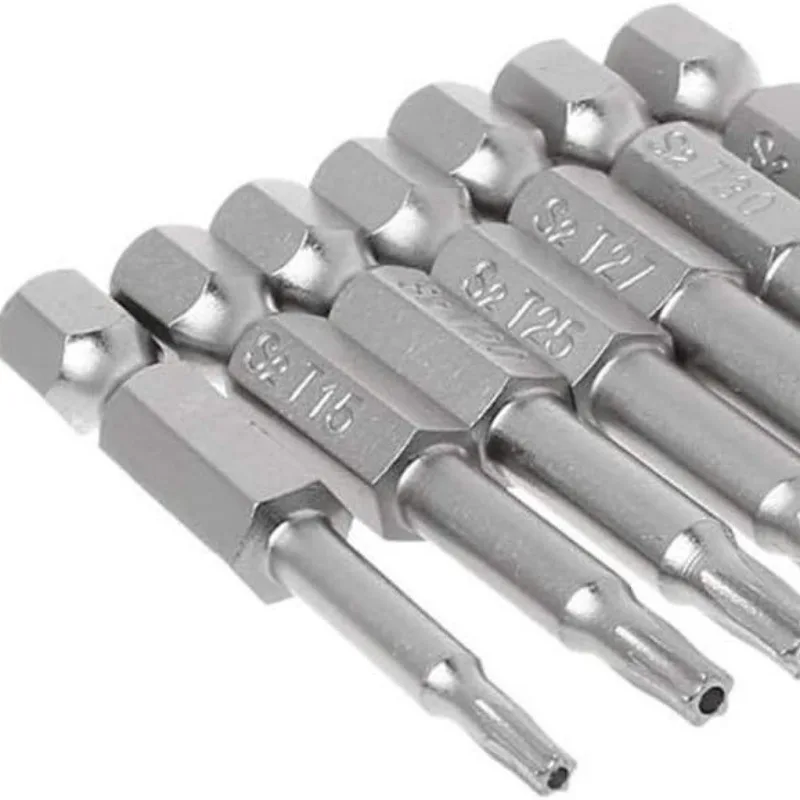 7 Pcs 5 Point Star Screwdriver Bits 50mm S2 Magnetic Star Screw Driver 1/4" Hex Shank T10 T15 T20 T25 T27 T30 T40