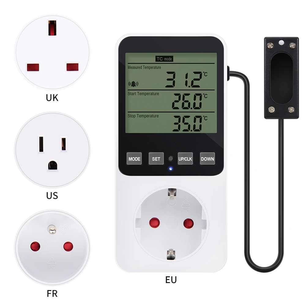 Humidity Temperature Controller Timer Socket Heating Cooling Thermostat Alarm With Temperature Sensor EU US UK FR Plug