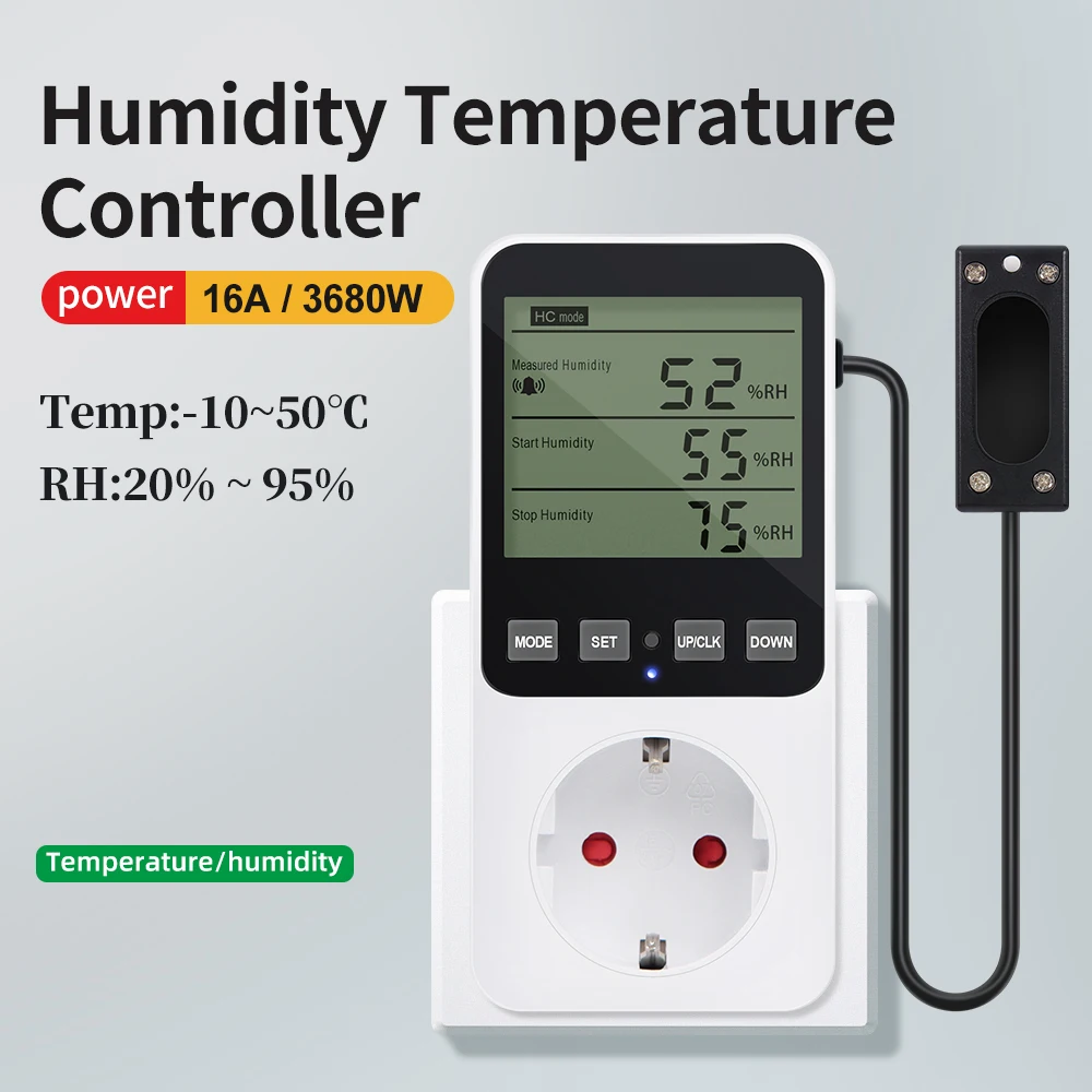 Humidity Temperature Controller Timer Socket Heating Cooling Thermostat Alarm With Temperature Sensor EU US UK FR Plug