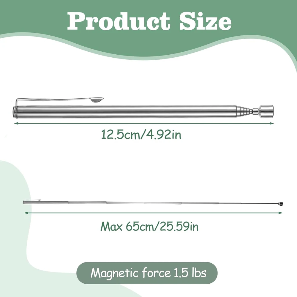 Portable Magnetic Pickup Telescopic Rotatable Silver Magnetic Pickup Rod with Retractable Pen Clip Magnet Suction Rod Hand Tool