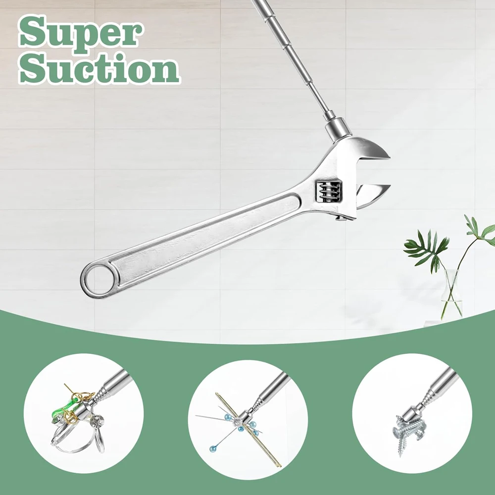 Portable Magnetic Pickup Telescopic Rotatable Silver Magnetic Pickup Rod with Retractable Pen Clip Magnet Suction Rod Hand Tool