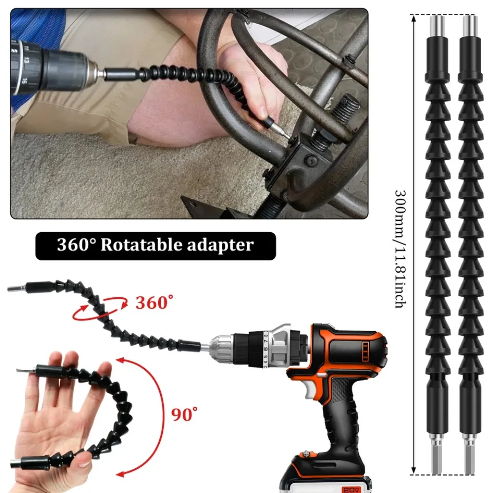 31 Flexible Drill Bit Extension Rotatable Socket Adapter Hex Shank 105° Right Angle Drill Attachment Screwdriver 90° Angled Bits