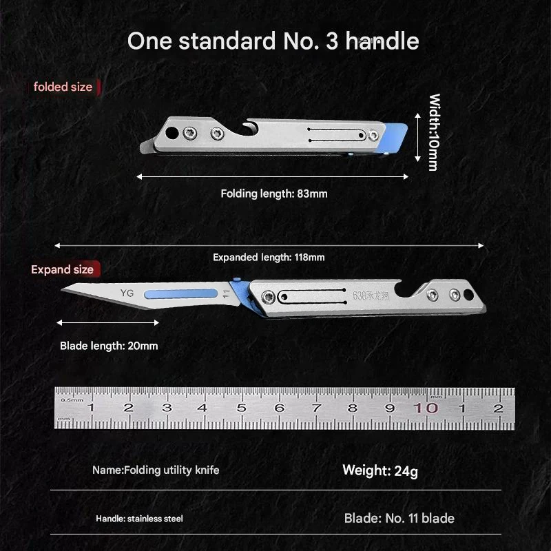 Stainless Steel Fast Open Scalpel MINI Folding Knife Outdoor Survival Camping Portable EDC Tool 10 Blade Free Bottle Opener