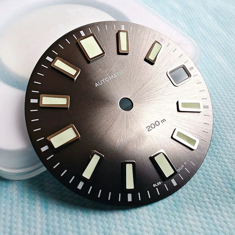 62MAS Sun Pattern Gray Modified Dial Suitable For NH35 Movement C3 Green Luminous 28.5mm Real Nail Disc
