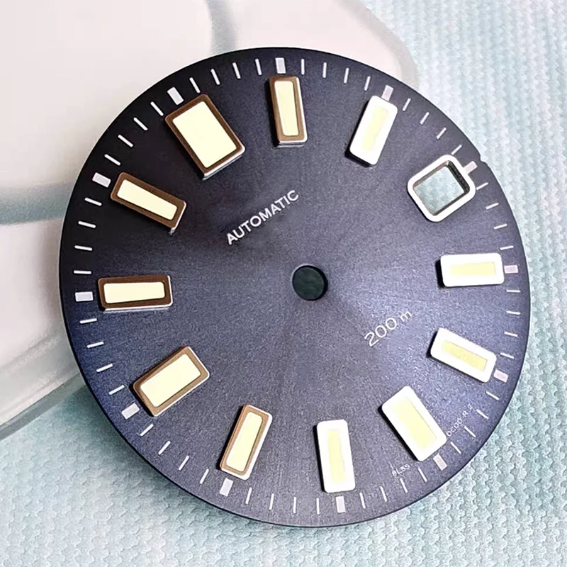 62MAS Sun Pattern Gray Modified Dial Suitable For NH35 Movement C3 Green Luminous 28.5mm Real Nail Disc