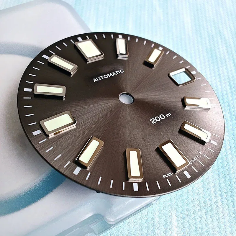 62MAS Sun Pattern Gray Modified Dial Suitable For NH35 Movement C3 Green Luminous 28.5mm Real Nail Disc