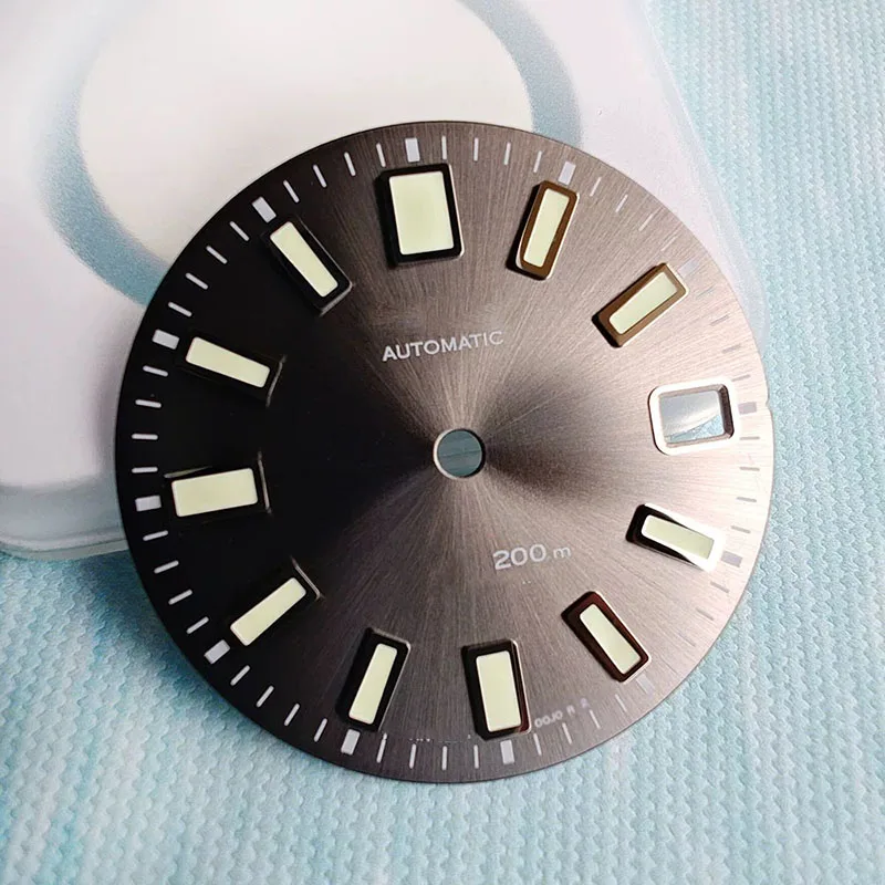 62MAS Sun Pattern Gray Modified Dial Suitable For NH35 Movement C3 Green Luminous 28.5mm Real Nail Disc