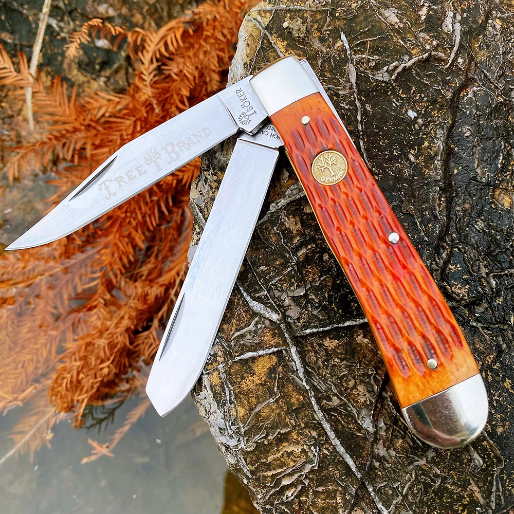 Classic Watchman Knife Bone Slip Joint Multi-Blade Folding Pocket Knives Traditional Design High-Quality Wood Handle