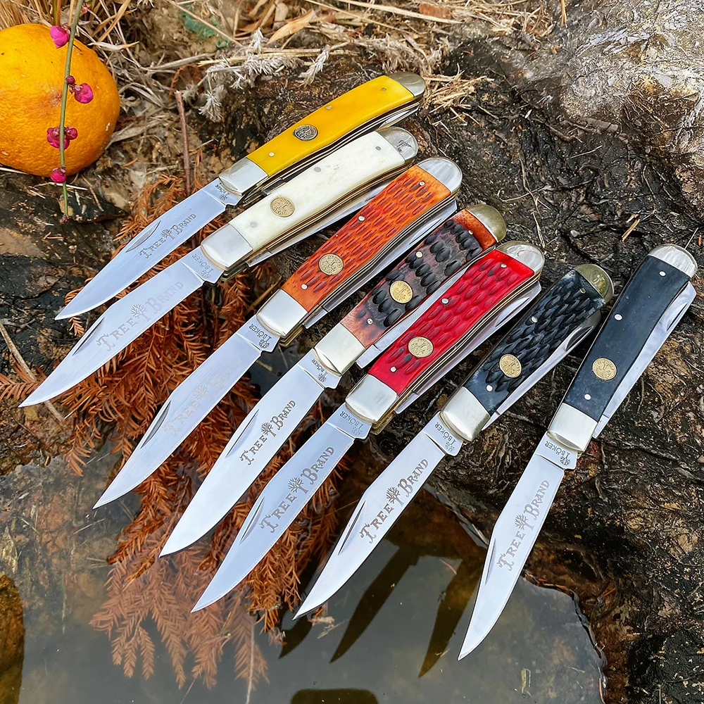 Classic Watchman Knife Bone Slip Joint Multi-Blade Folding Pocket Knives Traditional Design High-Quality Wood Handle