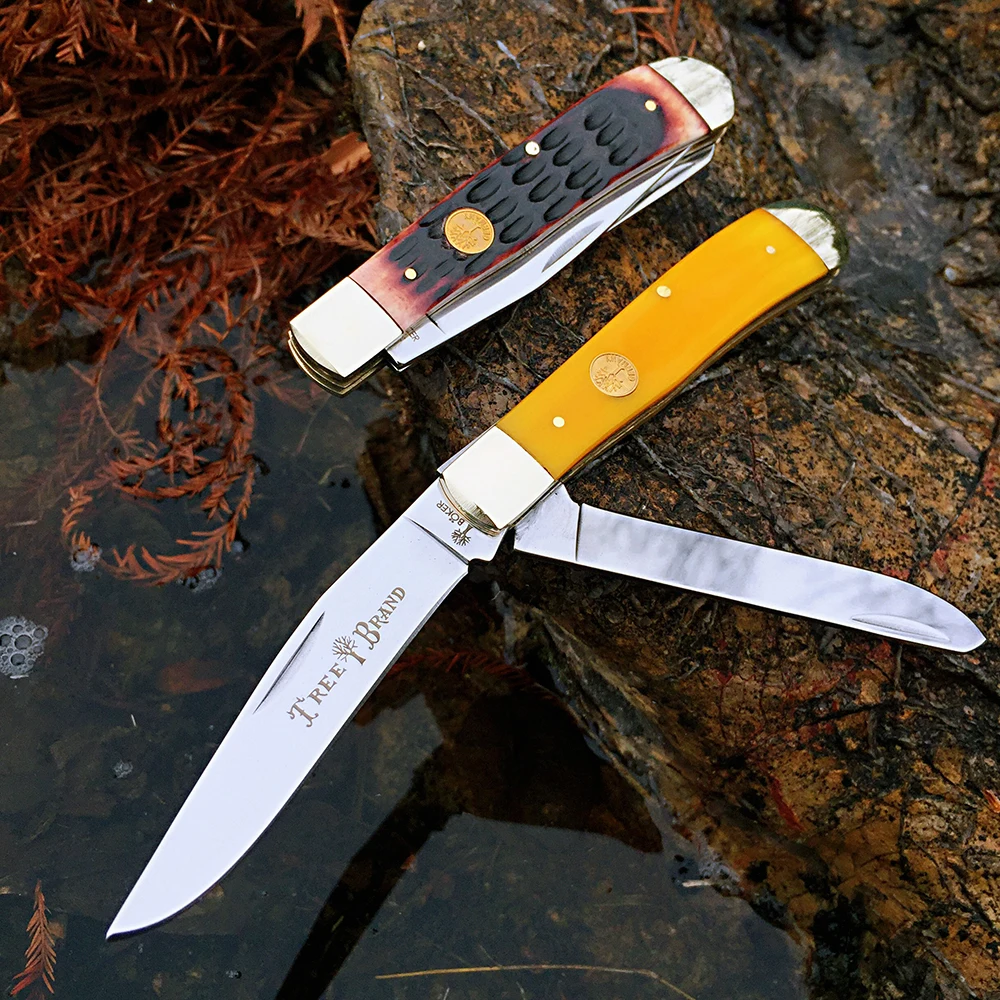 Classic Watchman Knife Bone Slip Joint Multi-Blade Folding Pocket Knives Traditional Design High-Quality Wood Handle