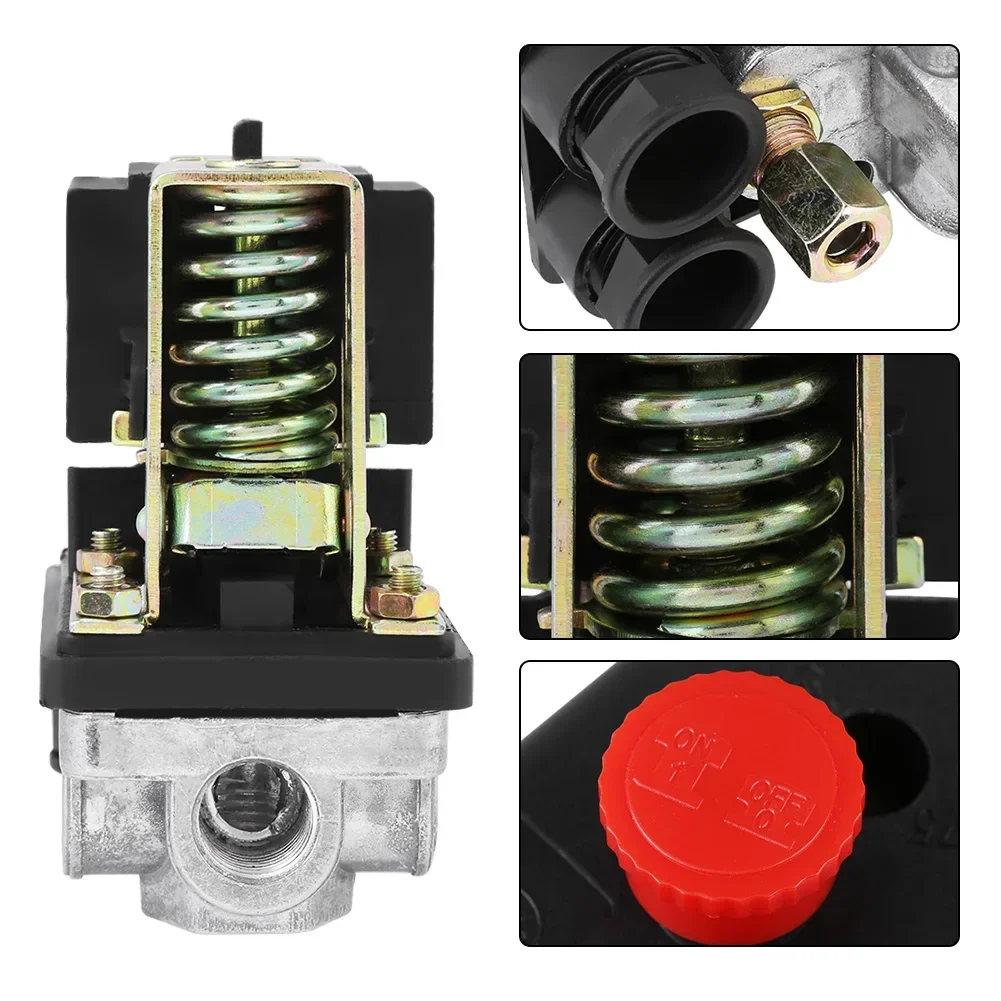 Heavy Duty 240V 16A Four Port Air Compressor Pressure Switch Control 90PSI ‑120PSI Air Compressor Pressure Switch Control