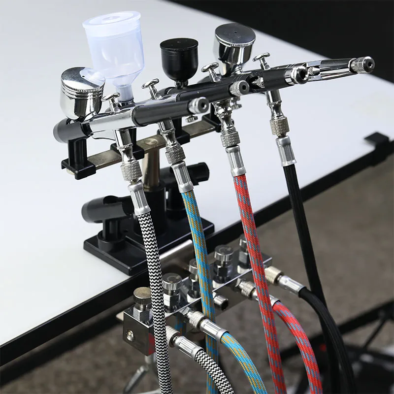 Nasedal Airbrush Holder Gravity Stand Kit for Air Brush Paint Spray Gun Holding 6 Clamp-On Mount Table Bench Station