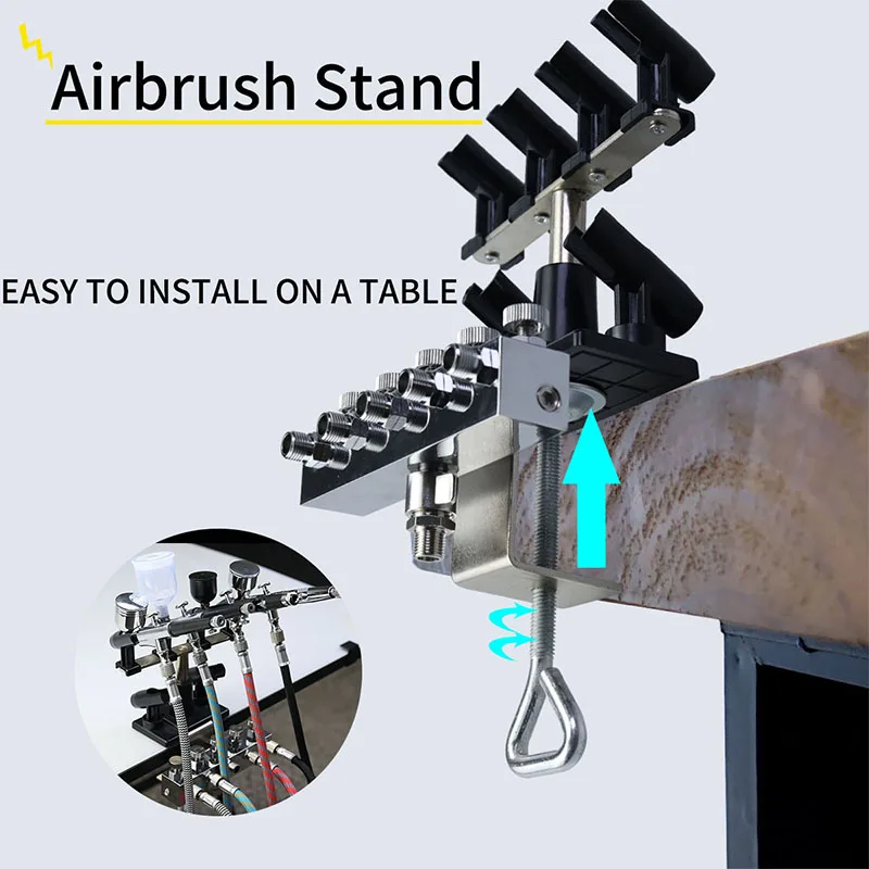 Nasedal Airbrush Holder Gravity Stand Kit for Air Brush Paint Spray Gun Holding 6 Clamp-On Mount Table Bench Station