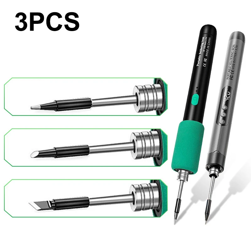 [E] 3Pcs Soldering Iron Tip USB Soldering Iron Tip 5V Battery Soldering Iron Tip Soldering Rework Accessories