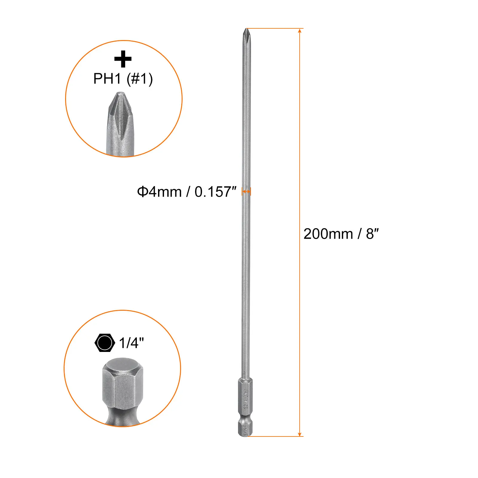 1/2/5Pcs Phillips Screwdriver Bit 1/4" Hex Shank 200mm Long Magnetic S2 Steel Driver Bit Cross Head Electric Drill Bits 4-6mmRod