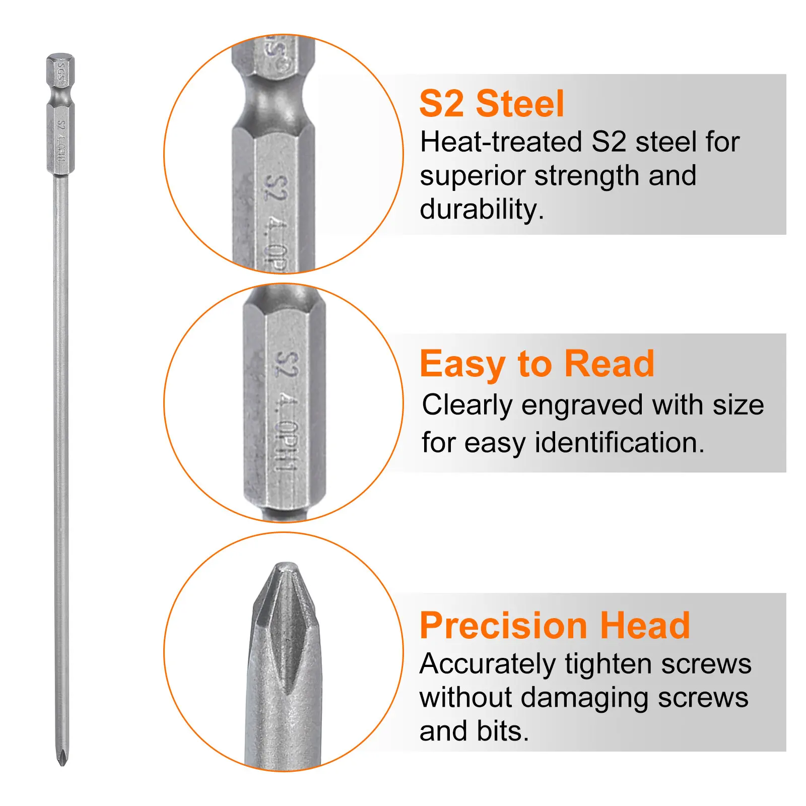 1/2/5Pcs Phillips Screwdriver Bit 1/4" Hex Shank 200mm Long Magnetic S2 Steel Driver Bit Cross Head Electric Drill Bits 4-6mmRod