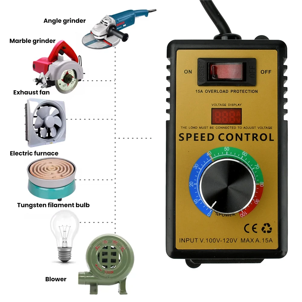 AC Motor Speed Controller 120V 15A 4000W with Overload Protection LED Display Fan Speed Controller Electronic Voltage Regulator