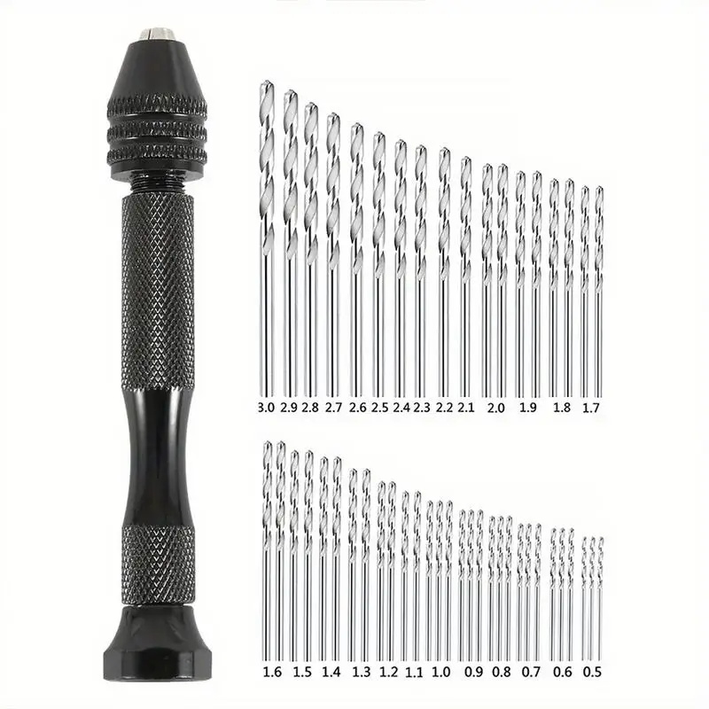 49pcs/set 0.2 To 3.4mm Mini Aluminum Hand Drill Bit Jewelry Craft Woodworking Manual Drilling Tool