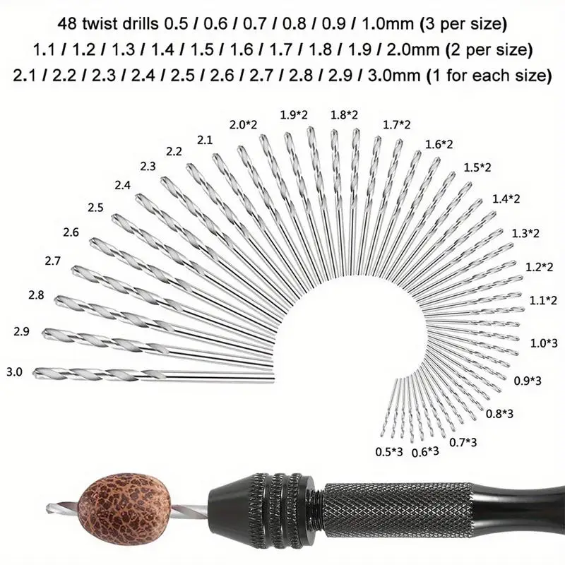 49pcs/set 0.2 To 3.4mm Mini Aluminum Hand Drill Bit Jewelry Craft Woodworking Manual Drilling Tool