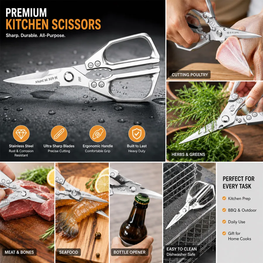 Kitchen scissors Multi-functional stainless steel household scissors for cutting chicken & fish special shears with Bone Cutter
