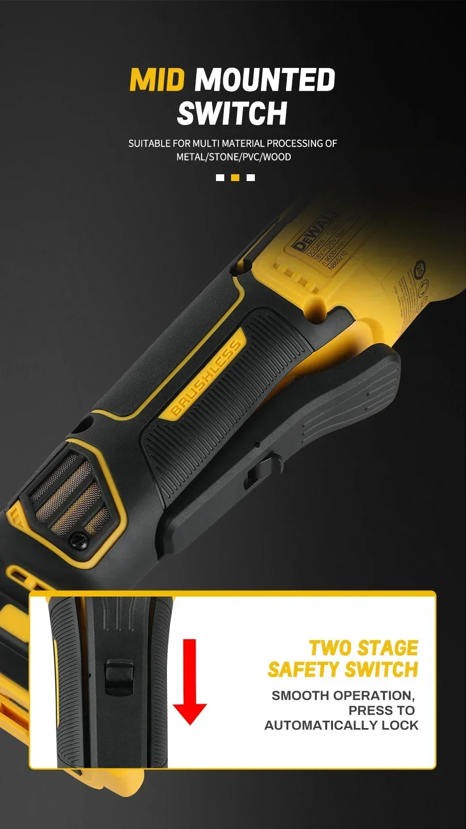 Dewalt DCG406 125MM Brushless Angle Grinder 9000RPM Cordless Cutting Machine Impact Polisher Machine Rechargeable Power Tool